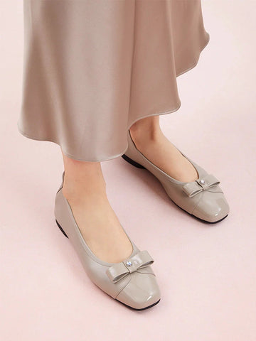 PAZZION, Fayence Patent Bow Flats, Grey